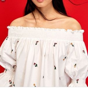 Zara off the shoulder floral embroidered top